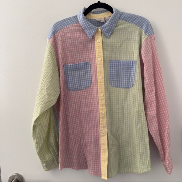 Vintage Tops - Vintage 90s City Blues By Koret Pastel Button Up Down Shirt Blouse Size Large